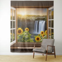 Positieve hoopvolle Zonnebloemen waterval Tapestry