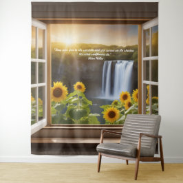 Positieve hoopvolle Zonnebloemen waterval Tapestry Wandkleed