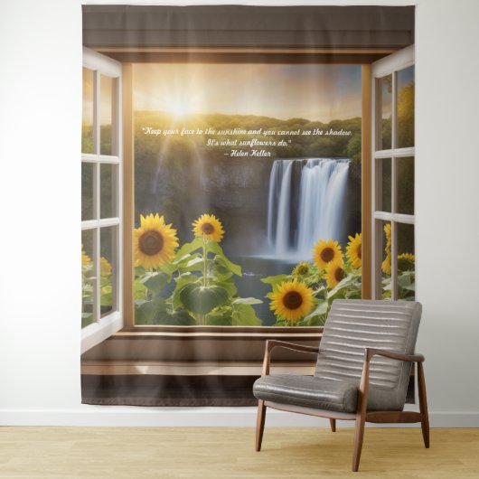 Positieve hoopvolle Zonnebloemen waterval Tapestry Wandkleed (In situ)
