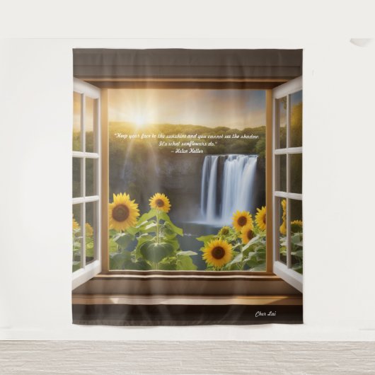 Positieve hoopvolle Zonnebloemen waterval Tapestry Wandkleed (Voorkant)