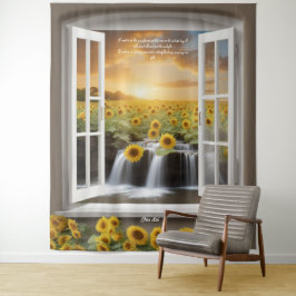 Positieve hoopvolle Zonnebloemen waterval Tapestry Wandkleed