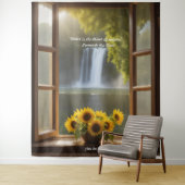 Positieve hoopvolle Zonnebloemen waterval Tapestry Wandkleed (In situ)