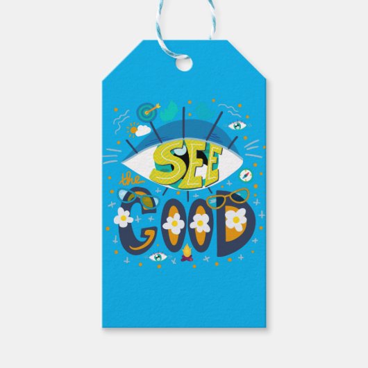 Positieve inspirerende quote levendig zomerblauw cadeaulabel (Voorkant)