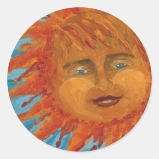 Positieve, lachende Oranje zon van acrylverf Ronde Sticker