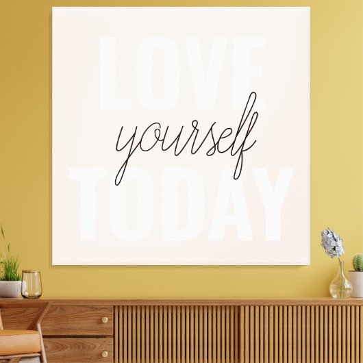 Positieve liefde vandaag uzelf - Pastel roze prijs Canvas Afdruk (Insitu (Woonkamer))