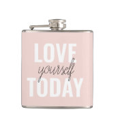 Positieve liefde vandaag uzelf - Pastel roze prijs Heupfles (Voorkant)
