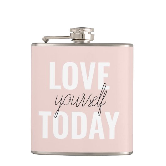 Positieve liefde vandaag uzelf - Pastel roze prijs Heupfles (Voorkant)