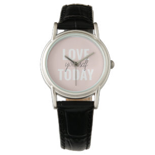 Positieve liefde vandaag uzelf - Pastel roze prijs Horloge