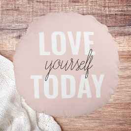 Positieve liefde vandaag uzelf - Pastel roze prijs Rond Kussen