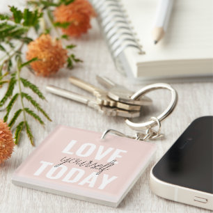 Positieve liefde vandaag uzelf - Pastel roze prijs Sleutelhanger