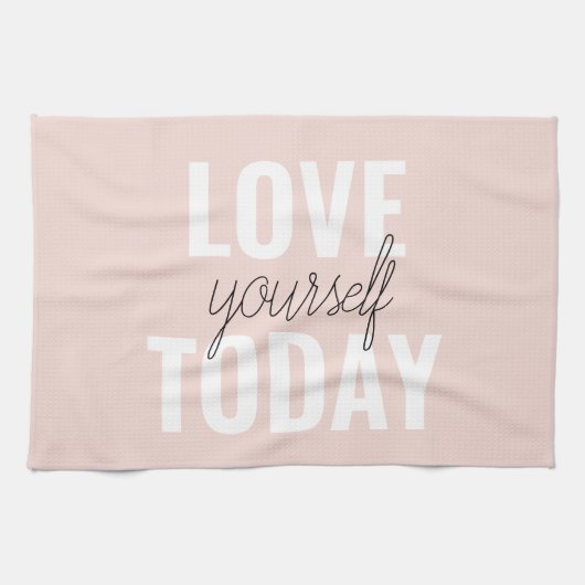 Positieve liefde vandaag uzelf - Pastel roze prijs Theedoek (Horizontaal)