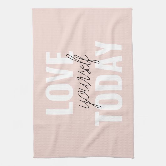 Positieve liefde vandaag uzelf - Pastel roze prijs Theedoek (Verticaal)