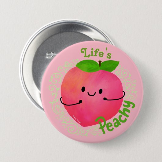 Positieve peach pun - peachy ronde button 7,6 cm (Voorkant /achterkant)