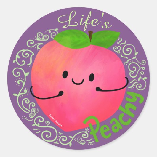 Positieve peach pun - peachy ronde sticker (Voorkant)