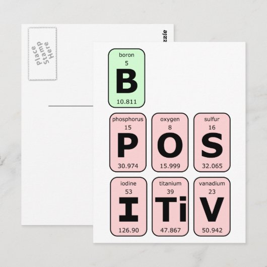 Positieve periodieke tabel briefkaart (Voorkant / Achterkant)