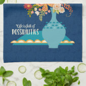 Positieve quote  Blauwe Bloemvaas Theedoek (Gevouwen)