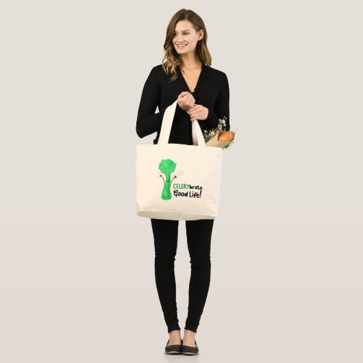Positieve selderij pun - Celerybrate Good Life Grote Tote Bag (Voorkant (model))