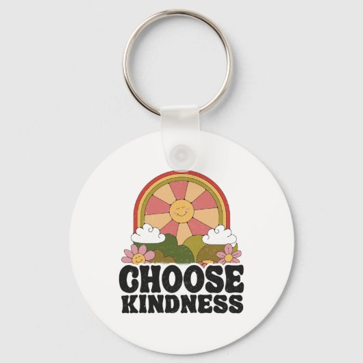 Positieve Sun Peace Hippie Retro Kies Kindness Ea Sleutelhanger (Voorkant)
