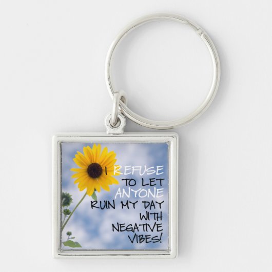 Positieve tekst met een zonnebloem in de lucht sleutelhanger (Voorkant)