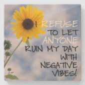 Positieve tekst met een zonnebloem in de lucht stenen onderzetter (Voorkant)