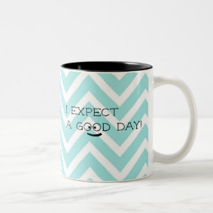 Positieve Verwachting Goede Dag Blauwe Chevron Tweekleurige Koffiemok