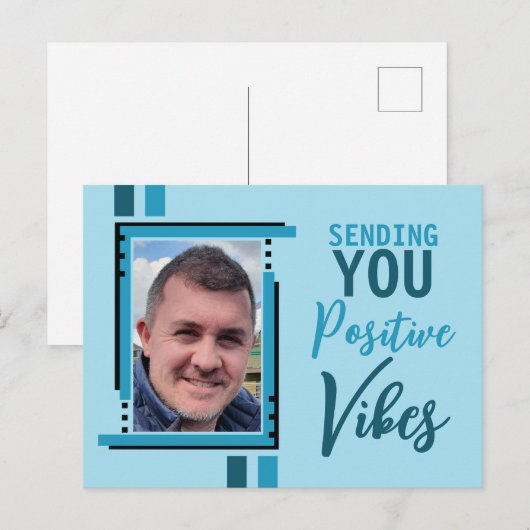 Positieve vibes aanmoediging foto blauw toevoegen briefkaart (Voorkant / Achterkant)