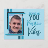 Positieve vibes aanmoediging foto blauw toevoegen briefkaart (Voorkant)