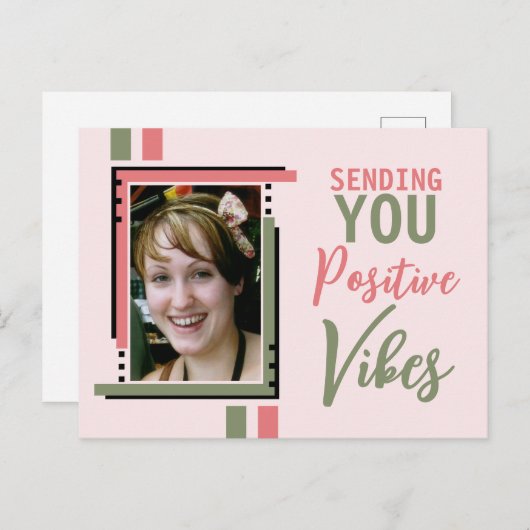 Positieve vibes aanmoediging foto groen roze toevo briefkaart (Voorkant / Achterkant)