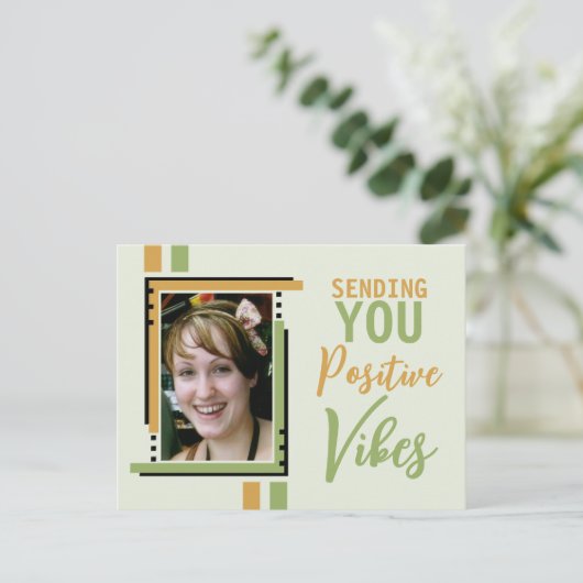 Positieve vibes-aanmoediging voeg groen fotogoud t briefkaart (Staand voorkant)