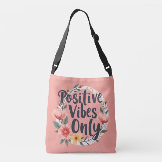 Positieve vibes alleen bloemenkrans ontwerp crossbody tas (Achterkant)