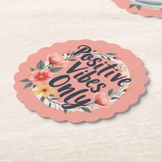 Positieve vibes alleen bloemenkrans ontwerp kartonnen onderzetters (Gekanteld)