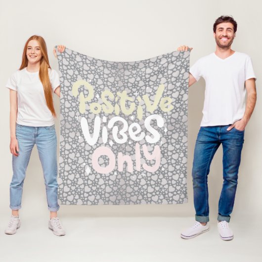 Positieve vibes alleen neutraal kleur boho stijl fleece deken (In situ)