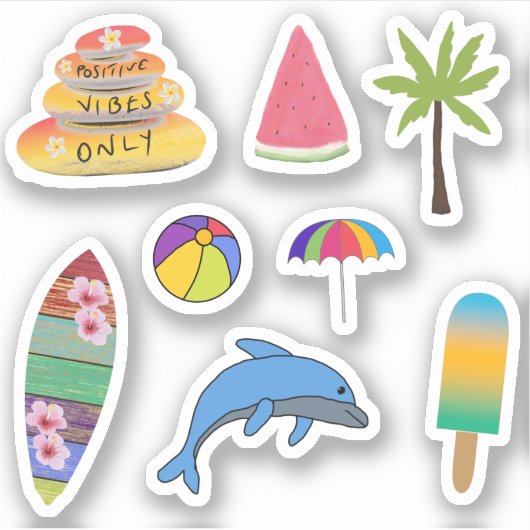 POSITIEVE VIBES BEACH HOLIDAAG STICKER (Voorkant)