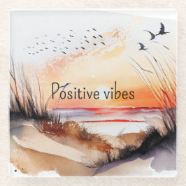 Positieve Vibes Beach Sunset with Birds Glazen Onderzetter