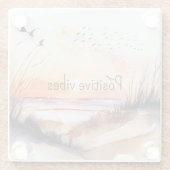 Positieve Vibes Beach Sunset with Birds Glazen Onderzetter (Achterkant)