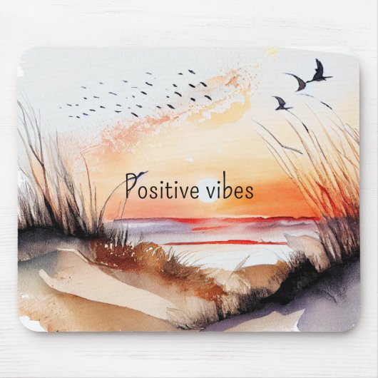 Positieve Vibes Beach Sunset with Birds Muismat (Voorkant)