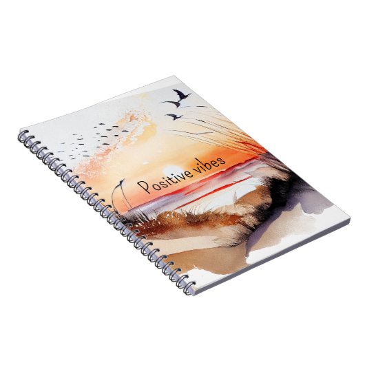 Positieve Vibes Beach Sunset with Birds Notitieboek (Rechterzijde)