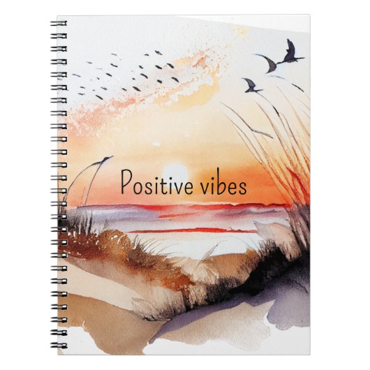 Positieve Vibes Beach Sunset with Birds Notitieboek (Voorkant)
