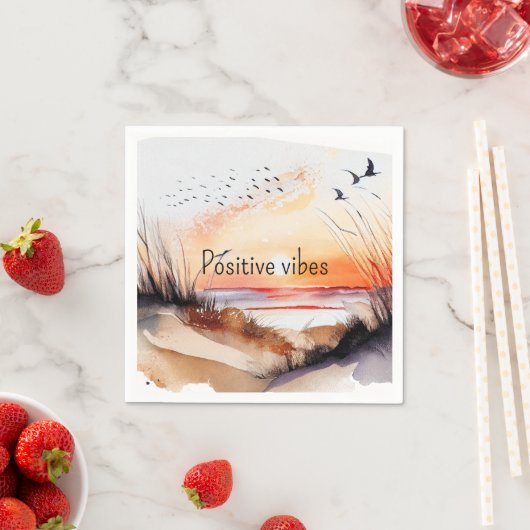 Positieve Vibes Beach Sunset with Birds Servet (Insitu)