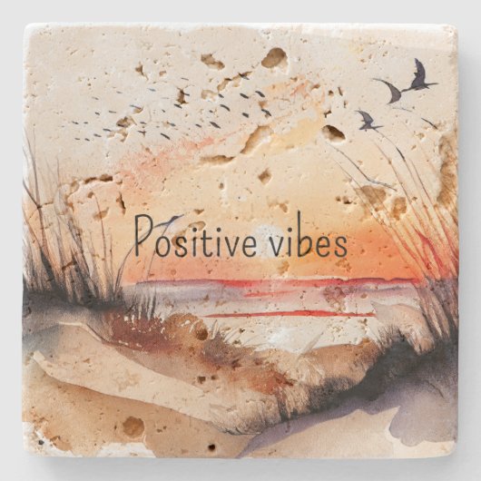 Positieve Vibes Beach Sunset with Birds Stenen Onderzetter (Voorkant)