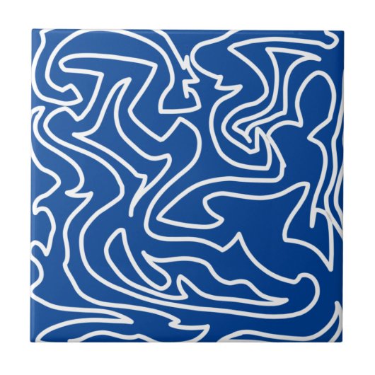 Positieve Vibes Bold Blue White Abstract Tegeltje (Voorkant)