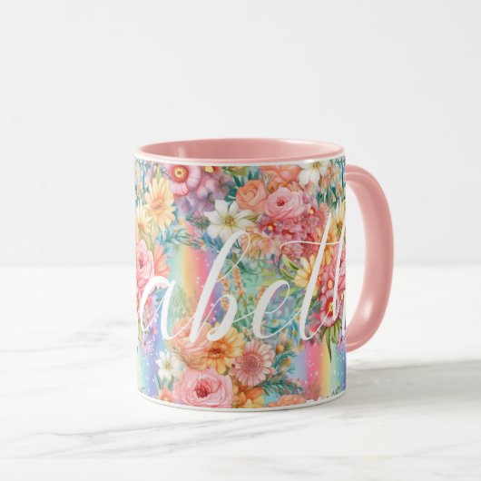 Positieve Vibes Bright Rainbows Florals Aangepaste Mok (Voorkant rechts)