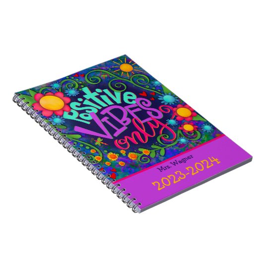 Positieve Vibes Gepersonaliseerde Leraar Leuke Blo Notitieboek (Rechterzijde)