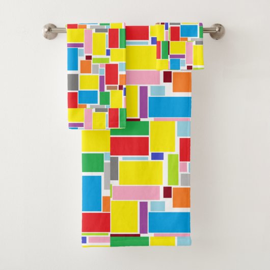 Positieve Vibes Happy Colors Abstracte Art Blokken Bad Handdoek (Insitu)