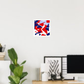 Positieve Vibes Red Blue White Abstract Art Poster (Thuiskantoor)