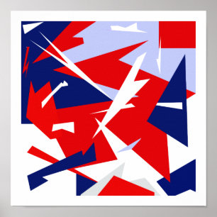 Positieve Vibes Red Blue White Abstract Art Poster