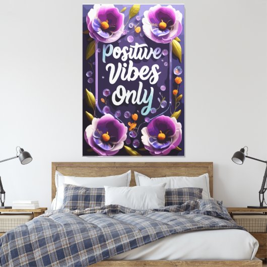 Positieve vibes rondom muurkunst canvas afdruk (Insitu (Slaapkamer))