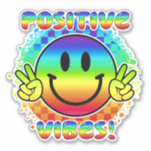 Positieve Vibes Smile Gezicht Emoji Peace Sign Vin Sticker (Voorkant)