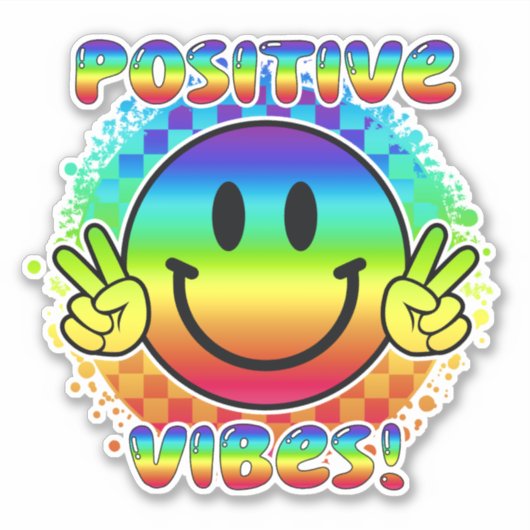 Positieve Vibes Smile Gezicht Emoji Peace Sign Vin Sticker (Voorkant)