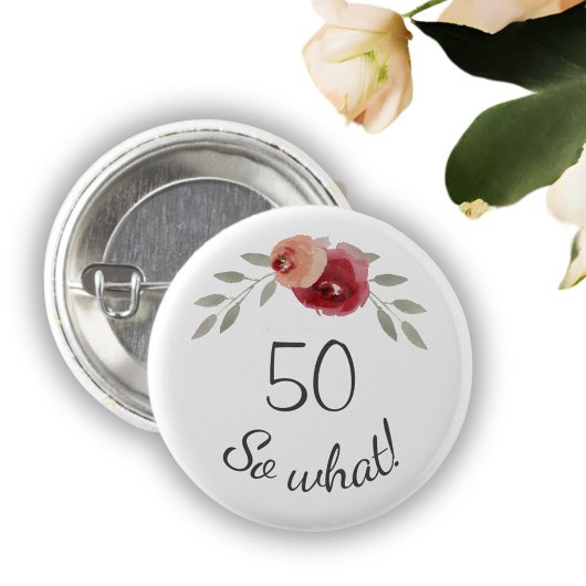 Positieve Waterverf Rozen Floral 50th Birthday Ronde Button 3,2 Cm